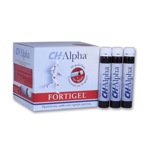 CH Alpha Fortigel Υδρολυμένο Κολλαγόνο μια μοναδική συλλογή πρωτεϊνών και αμινοξέων, που είναι οι απαραίτητες δομικές μονάδες για την υγεία των αρθρώσεων 30 amp x 25 ml