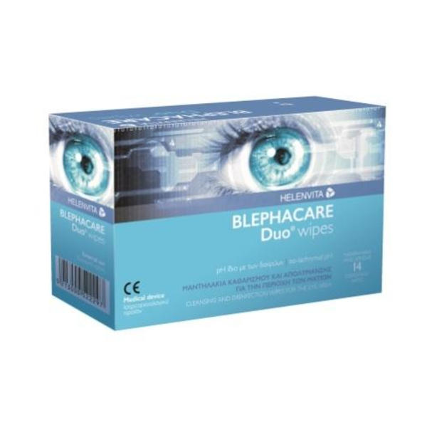 Helenvita Blephacare Duo Wipes Μαντηλάκια Καθαρισμού & Απολύμανσης για την Περιοχή των Ματιών, 14 wipes