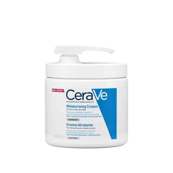 CeraVe Moisturising Cream, Ενυδατική Κρέμα για Πρόσωπο & Σώμα για Ξηρό-Πολύ Ξηρό Δέρμα με Αντλία 454gr