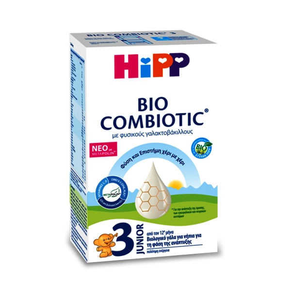 Hipp Bio Combiotic 3 Βιολογικό Γάλα για Νήπια με Metafolin 12+ Μηνών 600g.