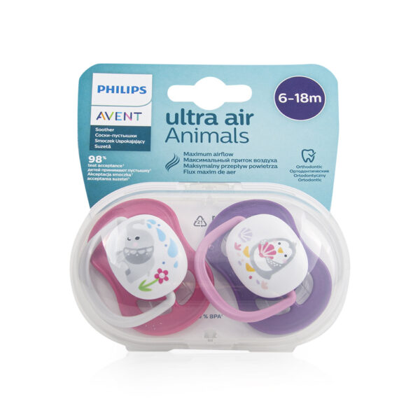 Philips Avent Πιπίλα Σιλικόνης Ultra Air Animal 6-18m (SCF080/08), 2τεμ