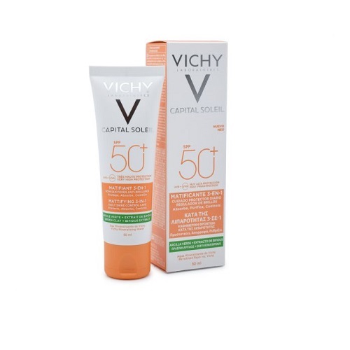 Vichy Capital Soleil Matifiant 3 in 1 SPF50+ Αντηλιακή Προσώπου Κατά της Λιπαρότητας, 50ml