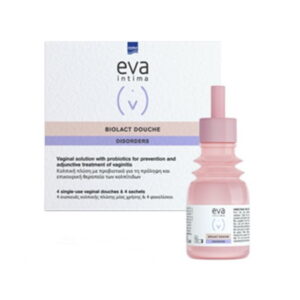 Intermed Eva Intima Biolact Douche Disorders, Προβιοτικά για την Αποκατάσταση και Διατήρηση Φυσιολογικής Κολπικής Χλωρίδας, 4 Φακελίσκοι & 4 Κολπικές Πλύσεις μίας Χρήσης