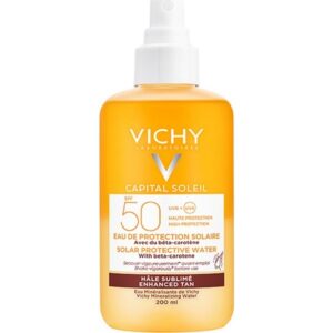 Vichy Capital Soleil Solar Protective Water Hydrating SPF50 Λαμπερό Μαύρισμα με Νερό Προστασίας από Τον Ήλιο με Β-Καροτένιο, 200ml