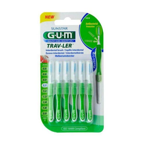 Gum Trav-ler Interdental Brush (1414) Μεσοδόντιο Βουρτσάκι 1.1mm Πράσινο, 6τεμ