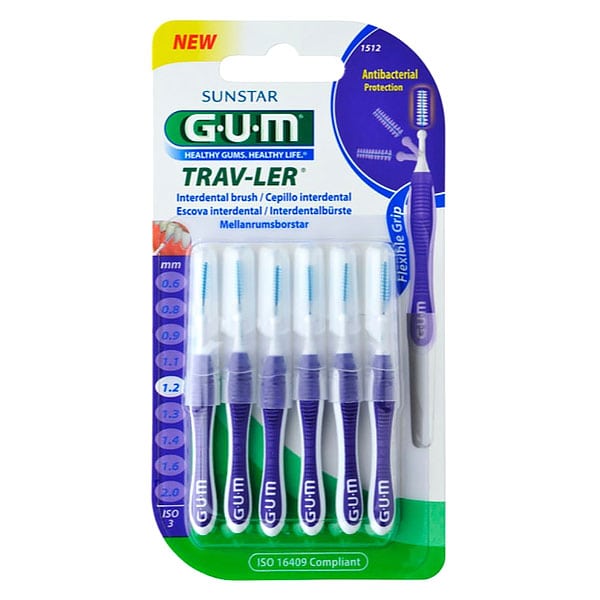 Gum Trav-ler Interdental Brush (1512) Μεσοδόντια Βουρτσάκια 1.2mm Μωβ Σκούρο, 6τεμ