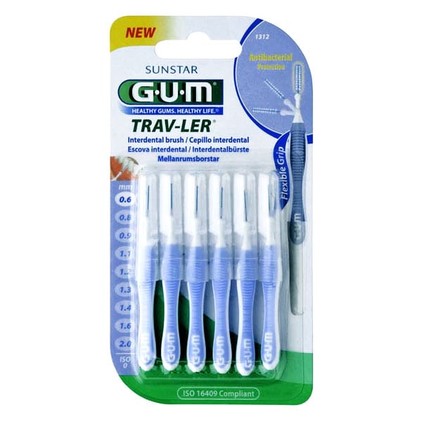 Gum Trav-ler Interdental Brush (1312) Μεσοδόντιο Βουρτσάκι 0,6mm Μωβ, 6τεμ