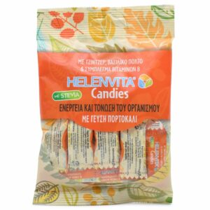 HELENVITA Candies Καραμέλες με Βασιλικό Πολτό, Εκχύλισμα Τζίντζερ, Σύμπλεγμα Βιταμινών B για Ενέργεια & Τόνωση του Οργανισμού με Γεύση Πορτοκάλι 20 Τεμάχια