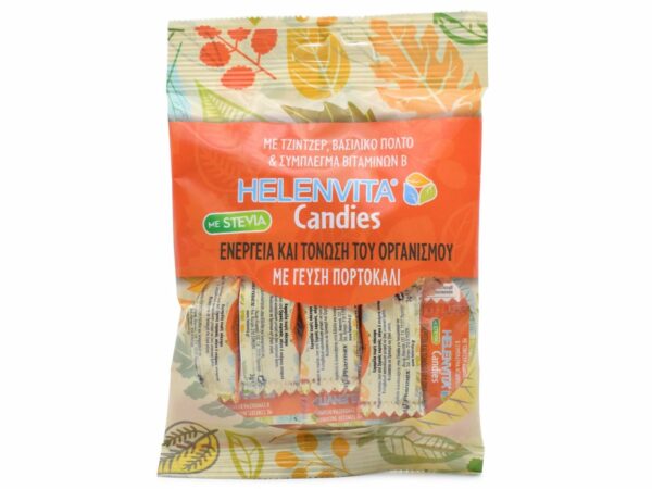 HELENVITA Candies Καραμέλες με Βασιλικό Πολτό, Εκχύλισμα Τζίντζερ, Σύμπλεγμα Βιταμινών B για Ενέργεια & Τόνωση του Οργανισμού με Γεύση Πορτοκάλι 20 Τεμάχια