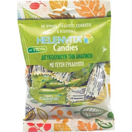 HELENVITA Candies Καραμέλες με Θυμάρι, Ευκάλυπτο, Εχινάκεια & Βιταμίνη C για τον Πονόλαιμο & τη Διευκόλυνση της Αναπνοής με Γεύση Ευκάλυπτο 20 Τεμάχια