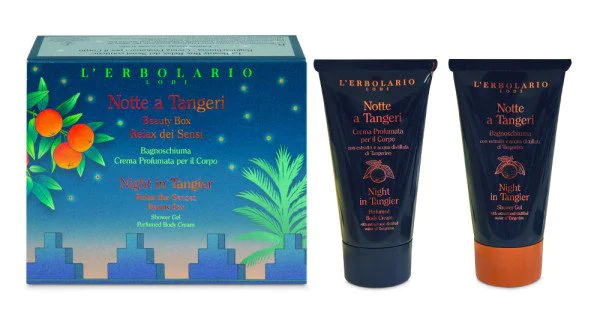 L 'ERBOLARIO Notte a Tangeri Beauty Box Relax Dei Sensi μεταλλικό σετ με αφρόλουτρο 75ml και αρωματική κρέμα σώματος 75ml