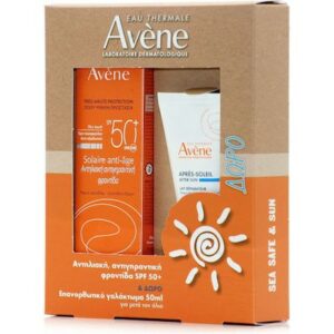 Avene Promo Solaire Anti-age Dry Touch SPF50+ Αντηλιακή Κρέμα Προσώπου με Αντιγηραντική Δράση, 50ml & Δώρο After Sun Restorative Lotion Λοσιόν Επανόρθωσης με Ιαματικό Νερό για Μετά τον Ήλιο, 50ml, 1σετ