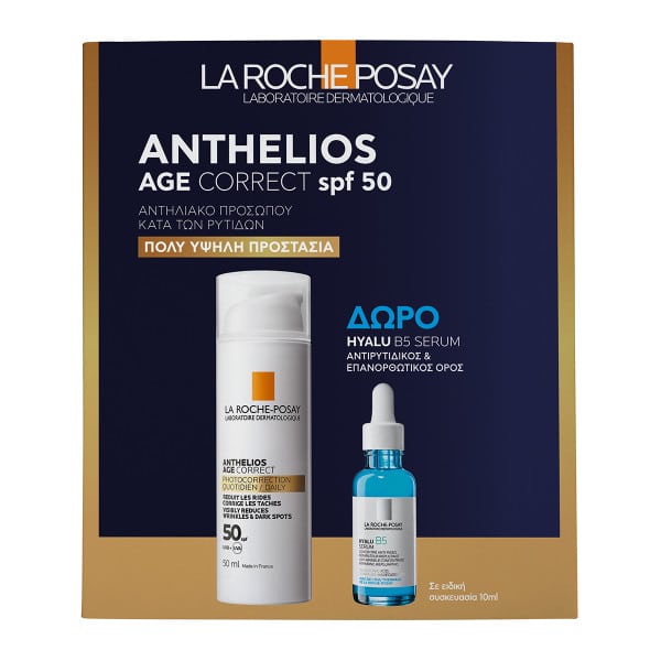 La Roche Posay Promo Αnthelios Age Correct SPF50 Αντηλιακή Κρέμα Eνάντια της Φωτογήρανσης, 50ml & Δώρο Hyalu B5 Serum Αντιρυτιδικός Ορός, 10ml, 1σετ