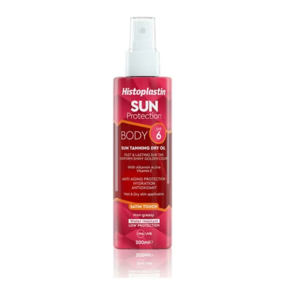 Histoplastin Sun Protection Tanning Dry Oil Body Satin Touch SPF 6 Ξηρό Λάδι για Γρήγορο, Λαμπερό & Έντονο Μαύρισμα, 200ml