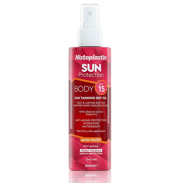 Histoplastin Sun Protection Tanning Dry Oil Body Satin Touch SPF15 Ξηρό Λάδι για Γρήγορο, Λαμπερό & Έντονο Μαύρισμα, 200ml