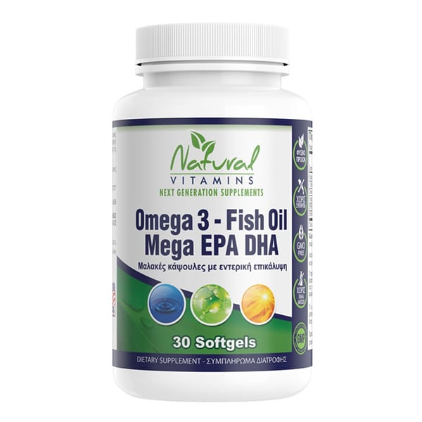 Natural Vitamins Omega 3 Enteric Coated Fish Oil 1000mg - 700mg EPA/DHA 30 Κάψουλες