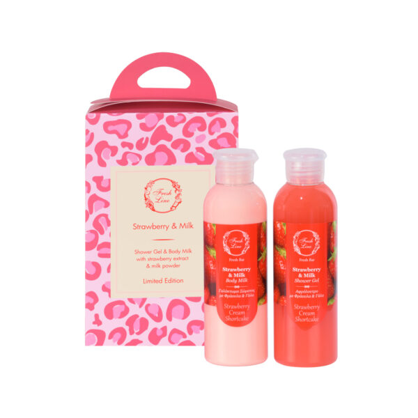 Fresh Line Πακέτο Περιποίησης Σώματος Strawberry & Milk Body Set Αφρόλουτρο 200ml & Γαλάκτωμα Σώματος 200ml, 1σετ