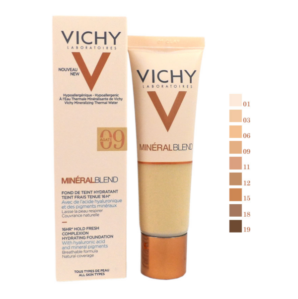 Vichy MineralBlend Hydrating Fluid Foundation No.09 Cliff με Υδάτινη Βάση για Λαμπερή Επιδερμίδα & 16ωρο Κράτημα, 30ml