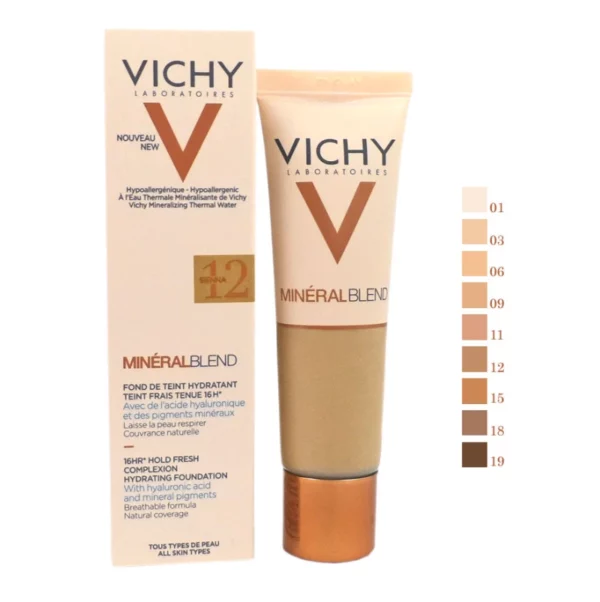 Vichy MineralBlend Hydrating Fluid Foundation No.12 Sienna με Υδάτινη Βάση για Λαμπερή Επιδερμίδα & 16ωρο Κράτημα, 30ml