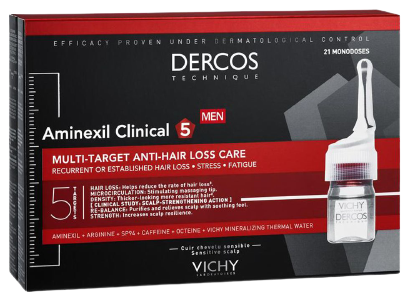 Vichy Dercos Aminexil Clinical 5 MEN Πρόγραμμα κατά της Τριχόπτωσης Πολλαπλής Στόχευσης για Άντρες, 21 x Monodoses