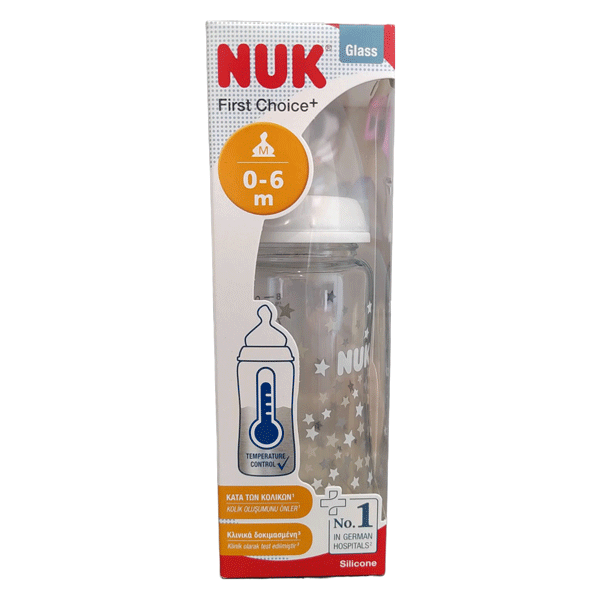 Nuk First Choice+ Temperature Control Μπιμπερό με Δείκτη Ελέγχου Θερμοκρασίας και Θηλή Σιλικόνης (Μ) – 0-6μηνών 240ml